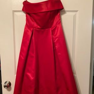 Strapless Red Satin Dress w/ Pockets